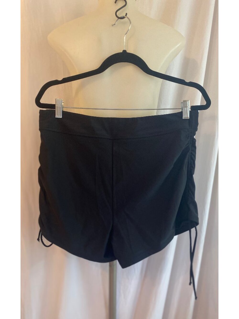 Black Ruched Drawstring High Waisted Swim Bottom 2XL